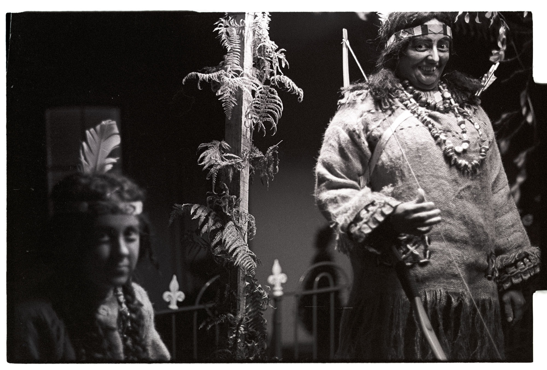 Fancy Dress on float at night.
[People on a carnival float dressed in Native Indian costumes at Dolton Carnival.]