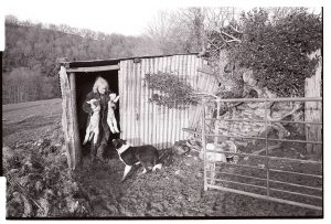 Jo Curzon with orphan lambs by James Ravilious