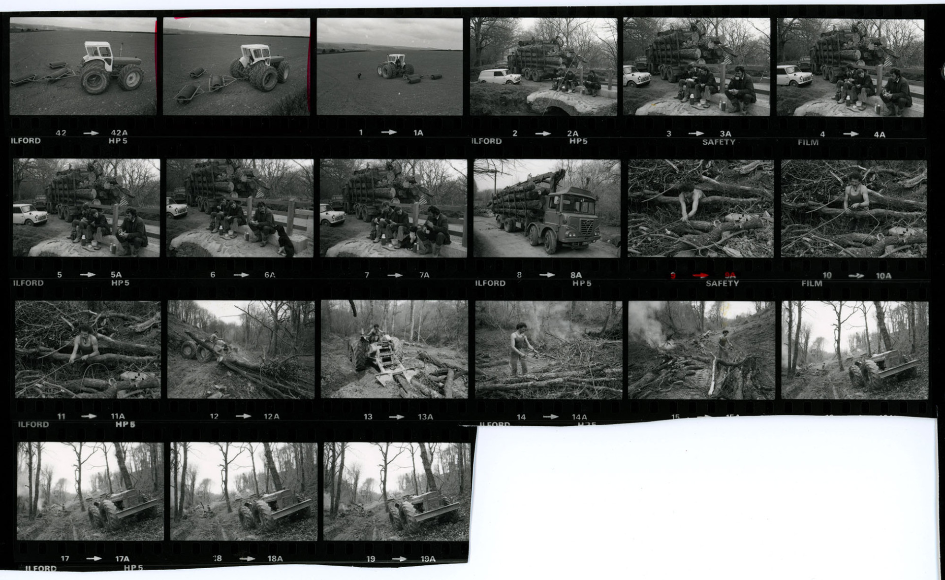 This contact sheet is in two parts. Both parts are shown on the same digital image. 
Part 1: Negative numbers 42 and 0-19. 
Part 2: Negative numbers 5B-7B.